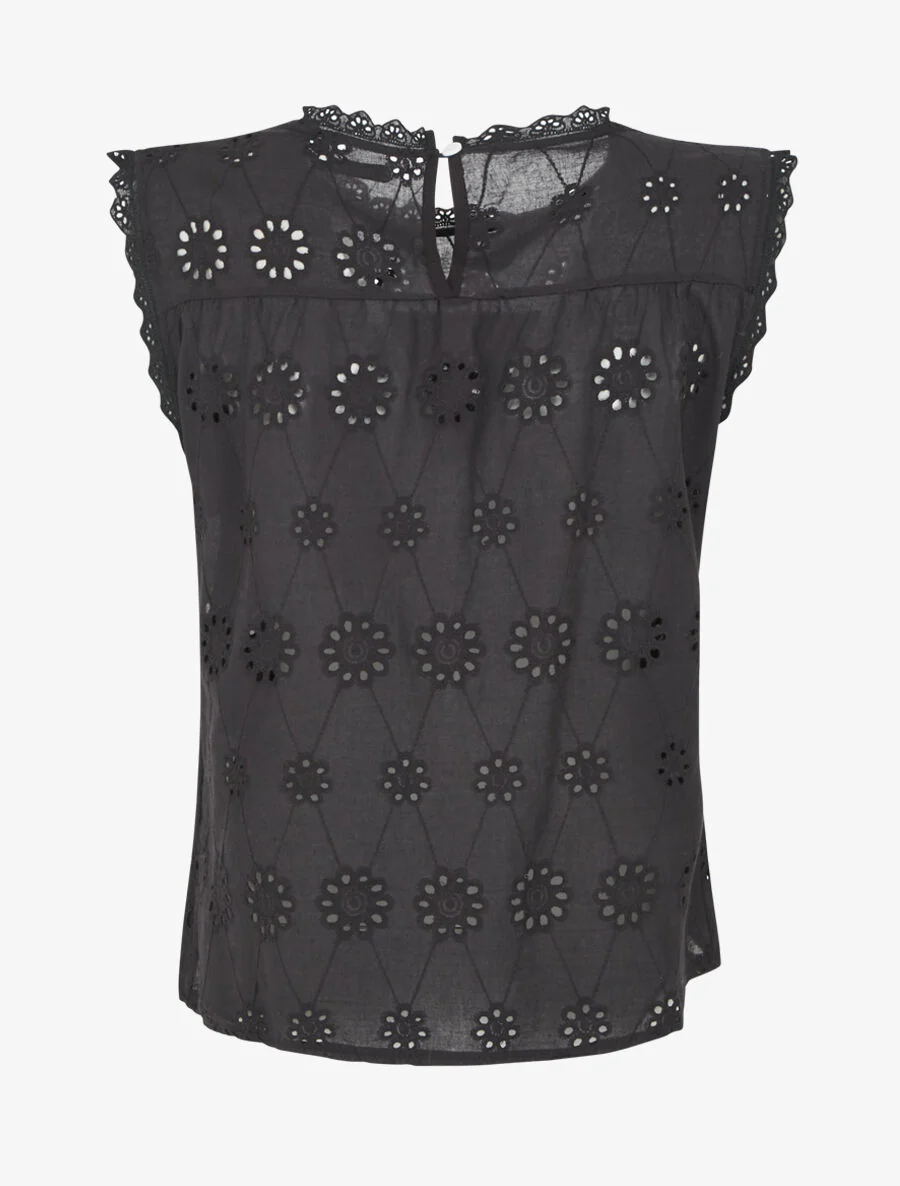 Top droit en broderie anglaise - Noir - Image 2