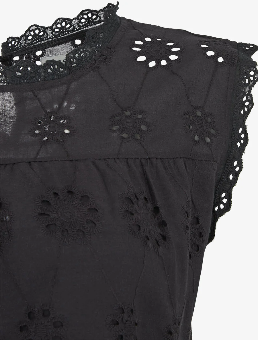 Top droit en broderie anglaise - Noir - Image 3