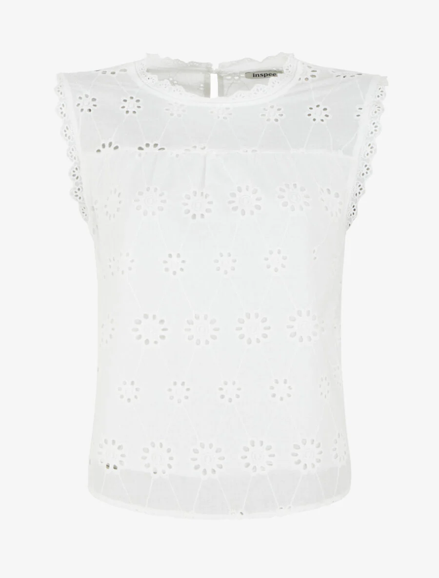 Top droit en broderie anglaise - Blanc