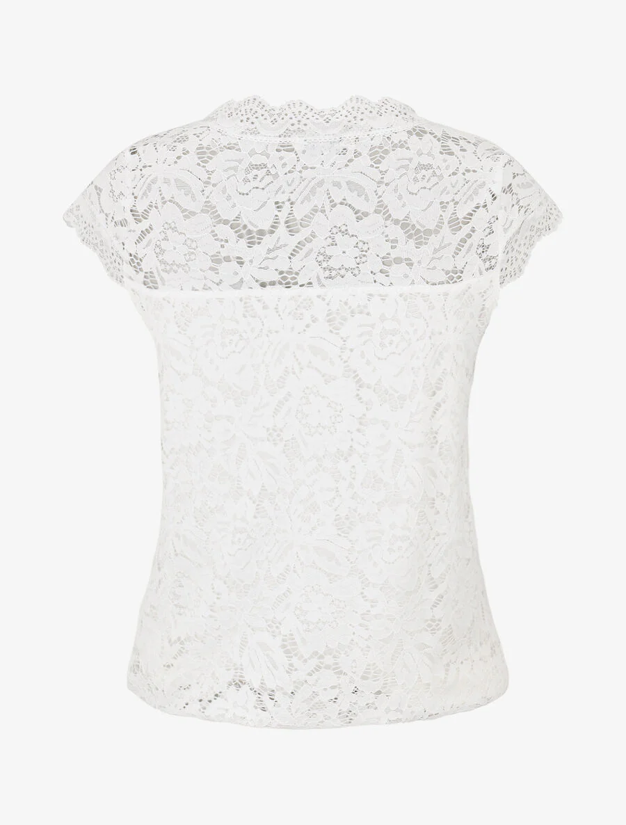 Top droit en dentelle col V - Blanc - Image 2