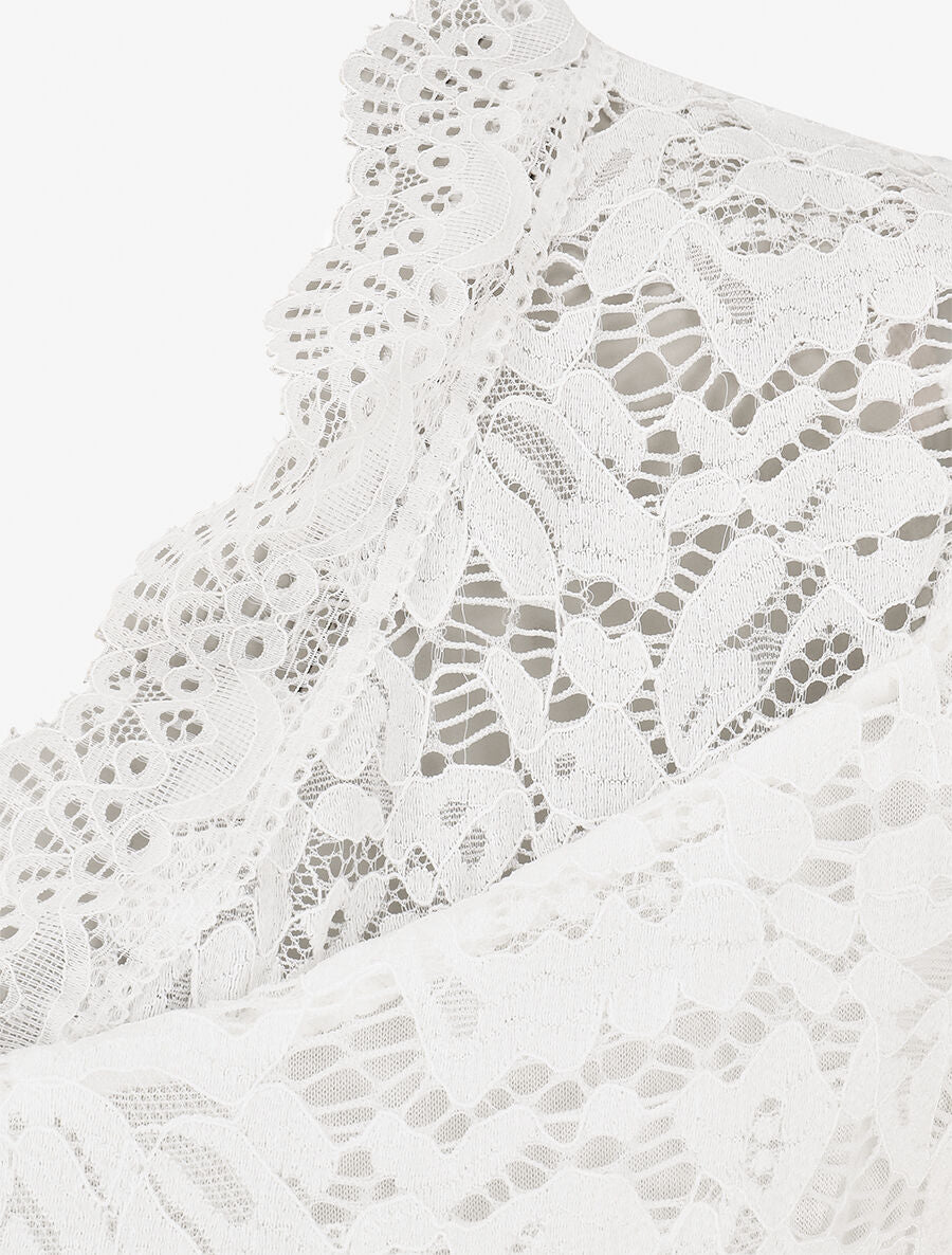 Top droit en dentelle col V - Blanc - Image 3