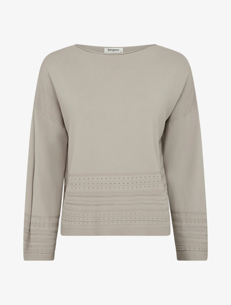 Top droit en maille à bords fantaisie - Taupe