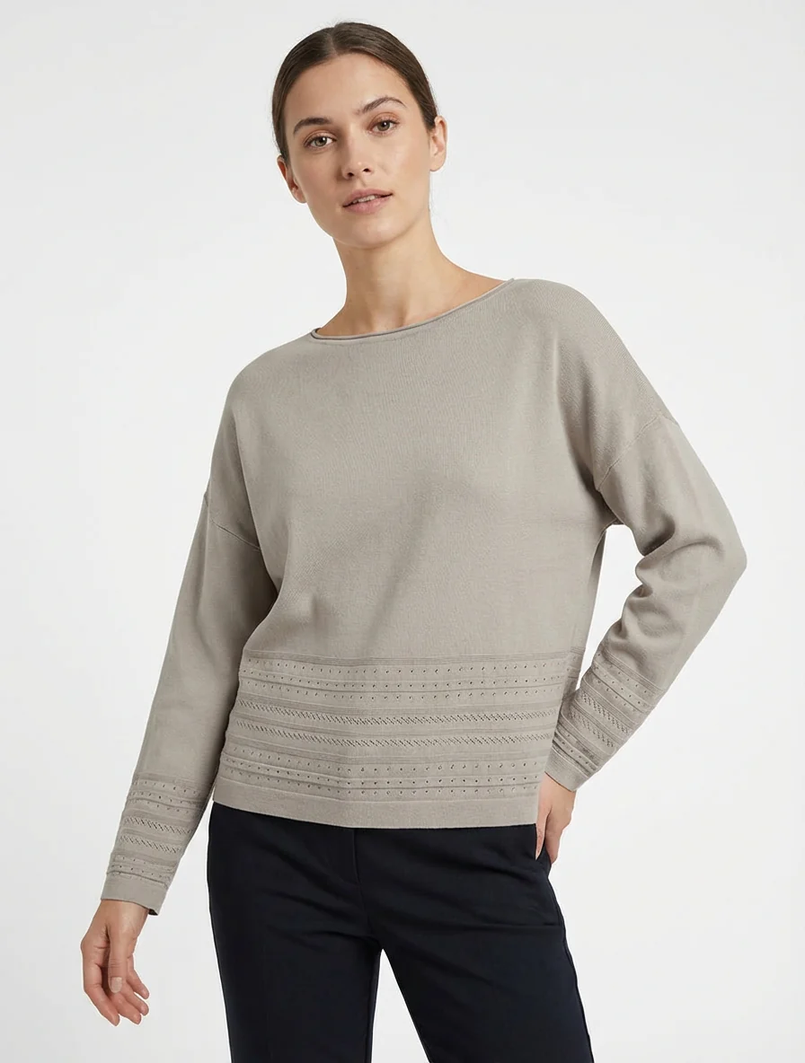 Top droit en maille à bords fantaisie - Taupe - Image 4