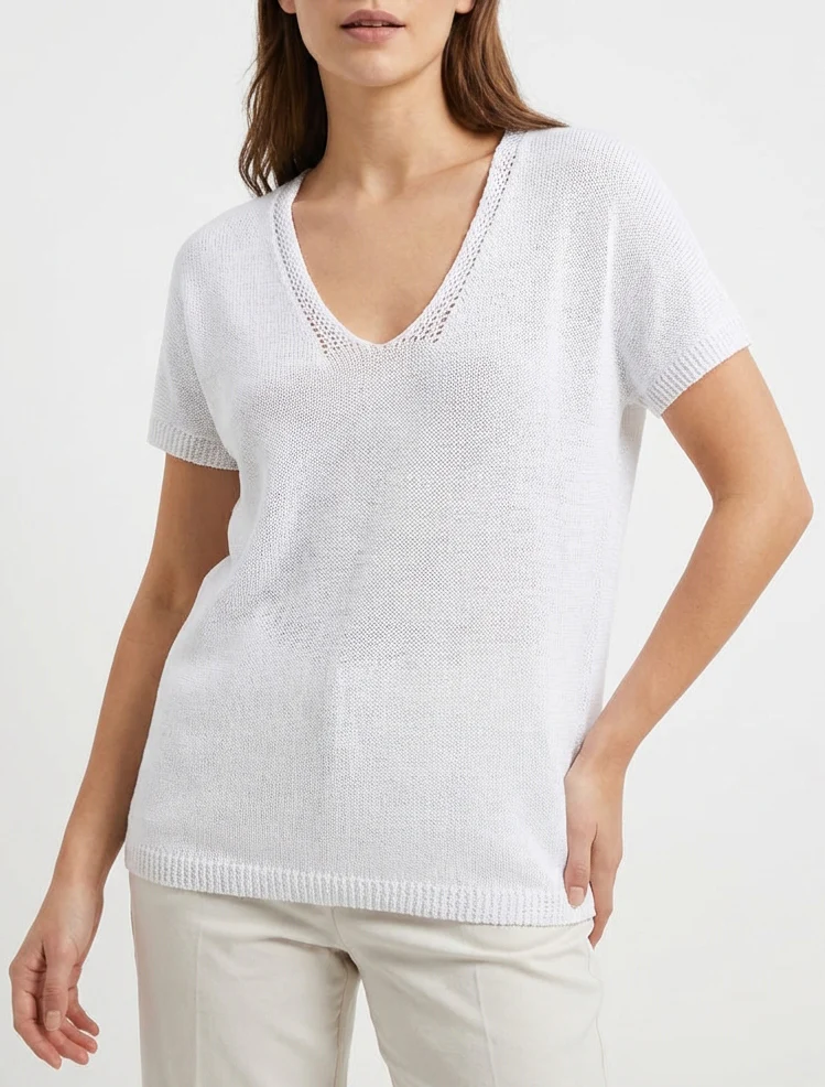 Top droit en maille à manches courtes - Blanc - Image 4