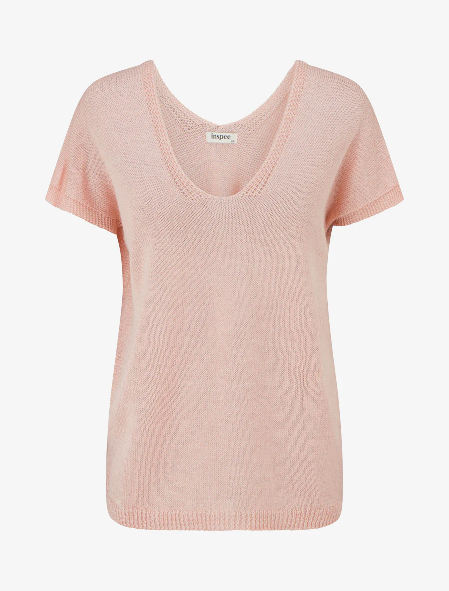 Top droit en maille à manches courtes - Rose