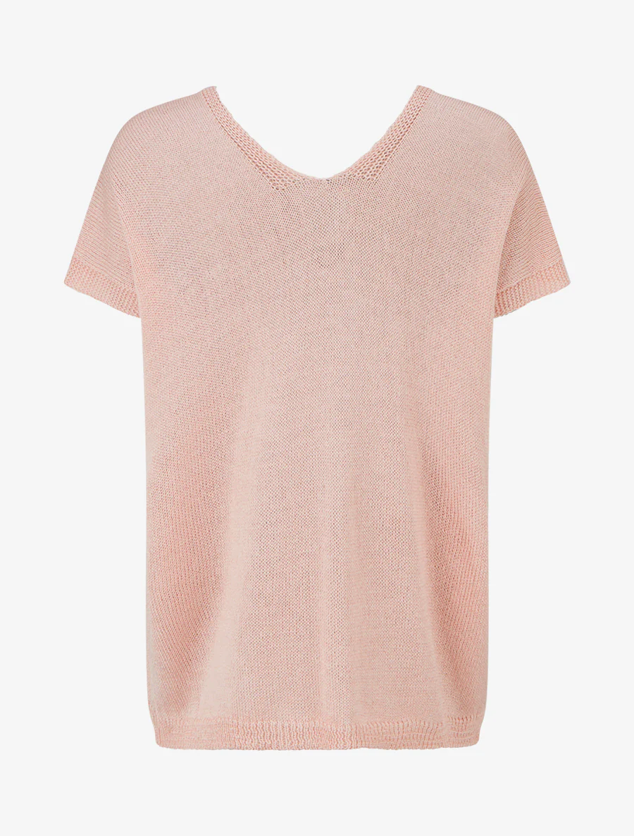Top droit en maille à manches courtes - Rose - Image 2