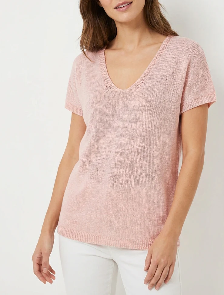 Top droit en maille à manches courtes - Rose - Image 4