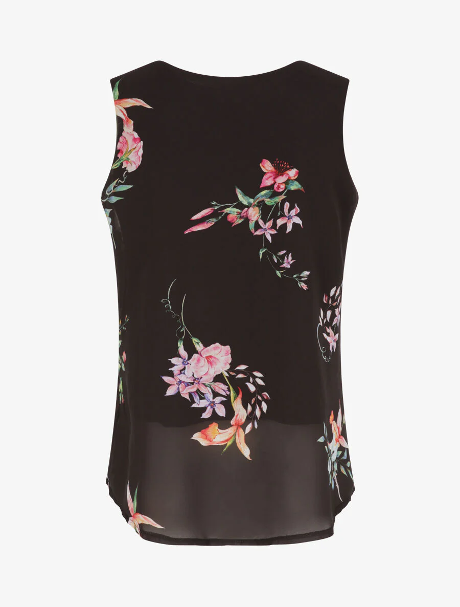 Top droit fleuri à col zippé - Noir - Image 2