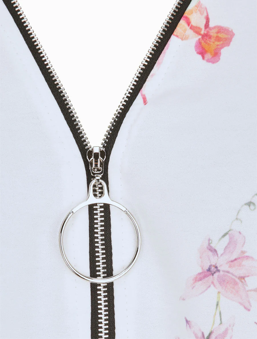 Top droit fleuri à col zippé - Blanc - Image 3