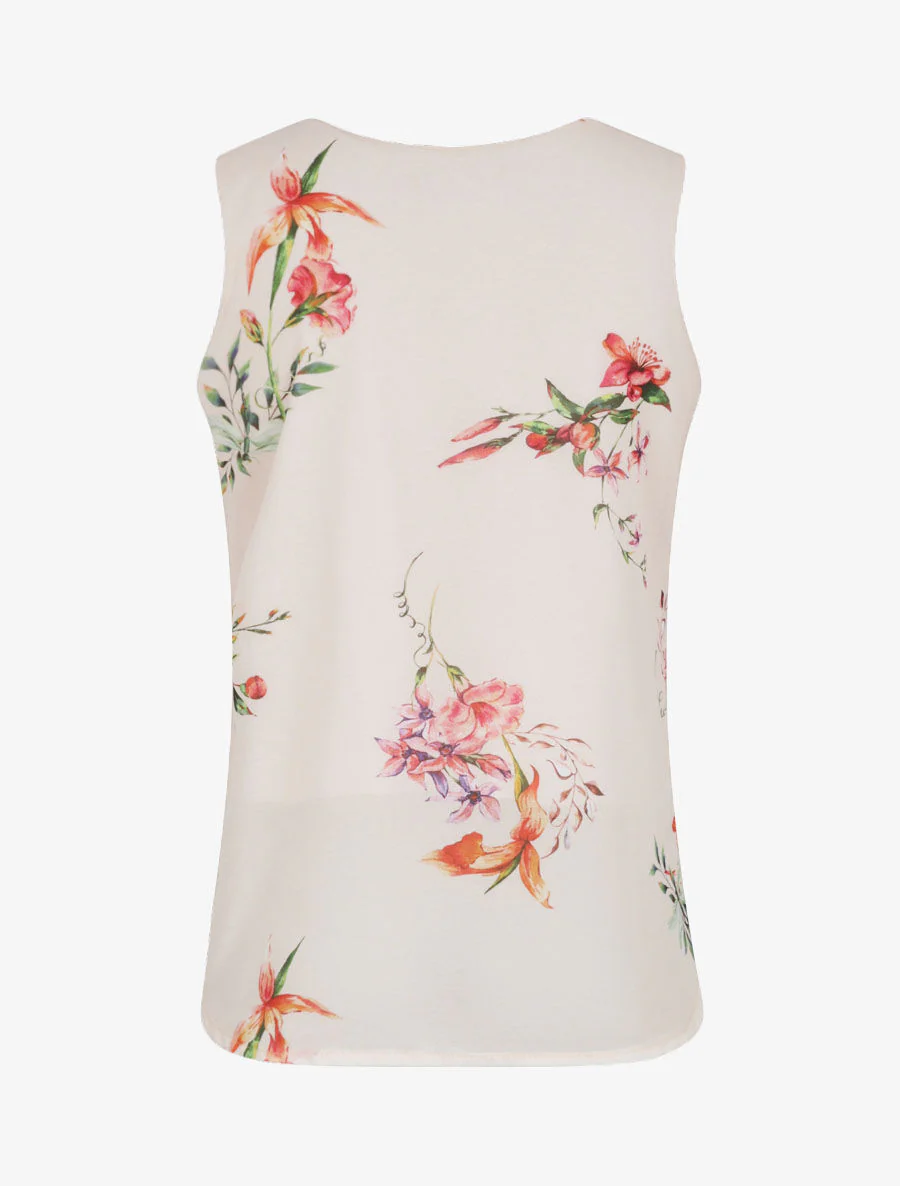 Top droit fleuri à col zippé - Beige - Image 2