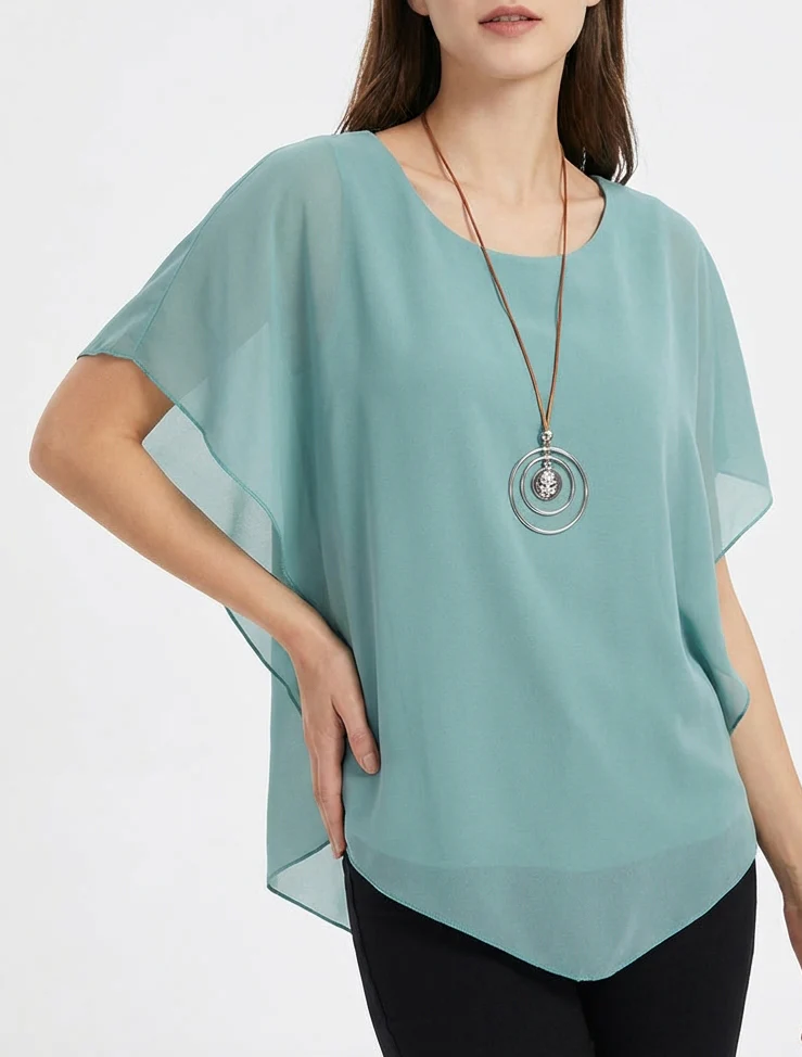 Top droit fluide en voile - Turquoise - Image 4