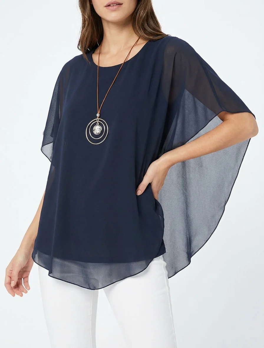 Top droit fluide en voile - Marine - Image 4
