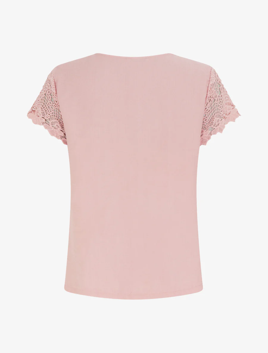 Top droit manches courtes en dentelle - Rose - Image 2