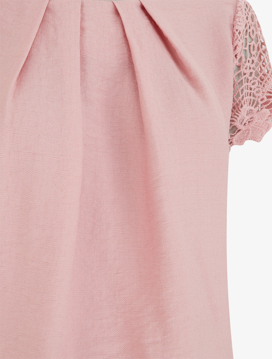 Top droit manches courtes en dentelle - Rose - Image 3