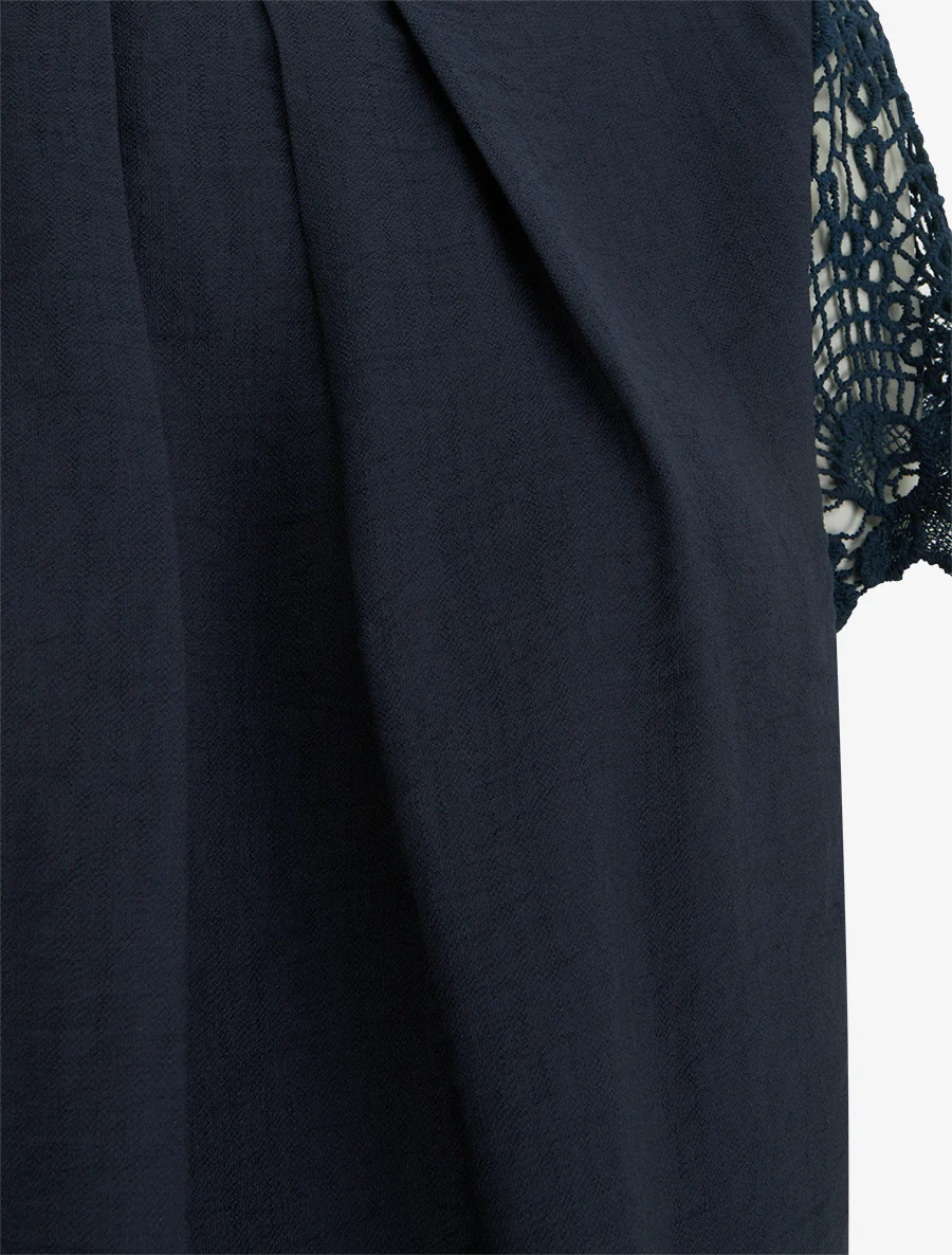 Top droit manches courtes en dentelle - Marine - Image 3