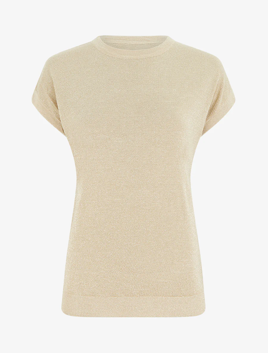 Top droit manches courtes en maille irisée - Beige