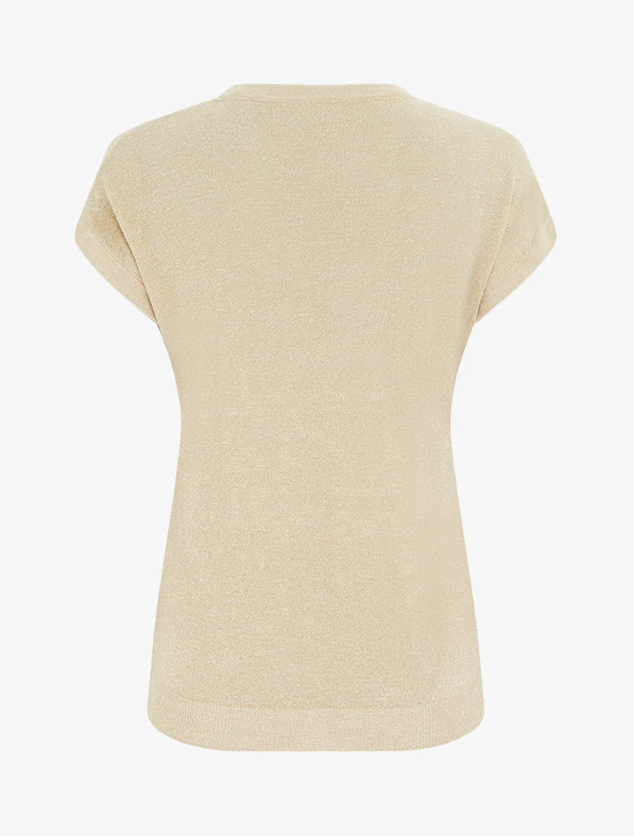 Top droit manches courtes en maille irisée - Beige - Image 2