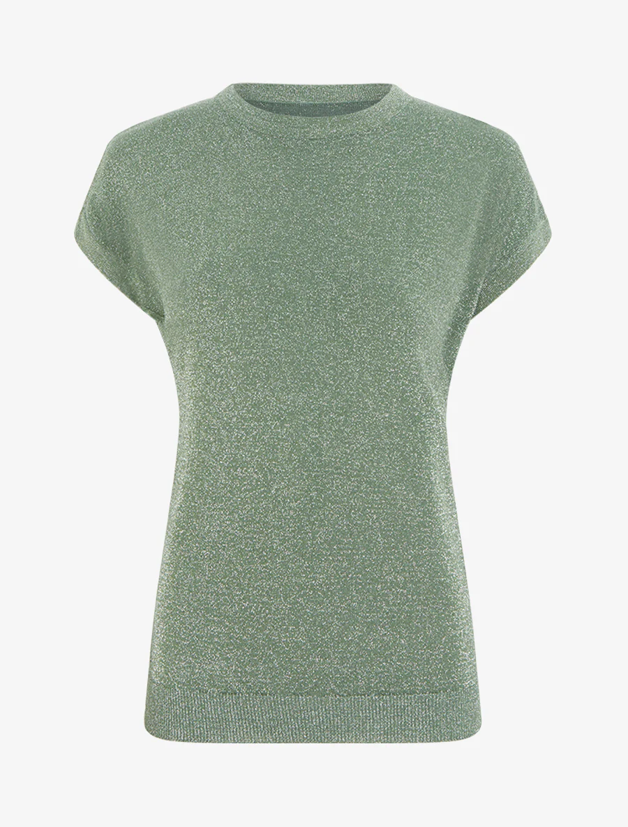 Top droit manches courtes en maille irisée - Kaki