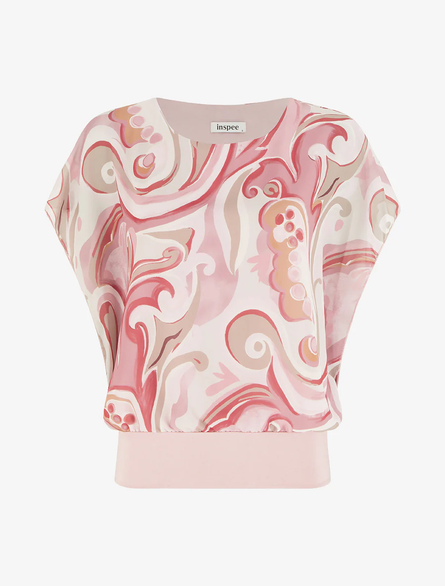 Top droit manches courtes imprimé arabesque - Rose