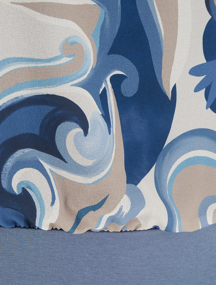 Top droit manches courtes imprimé arabesque - Bleu foncé - Image 3