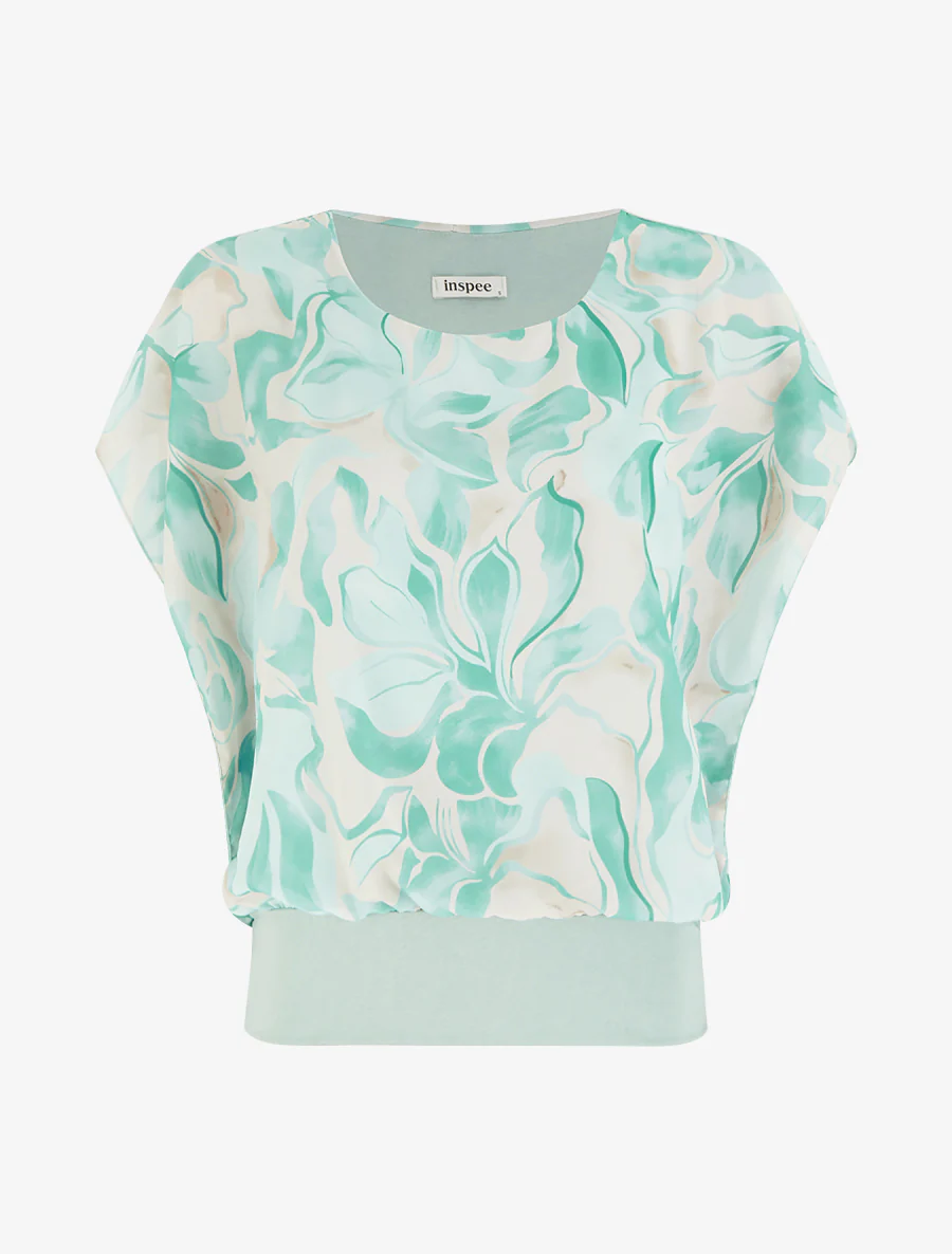 Top droit manches courtes imprimé floral - Vert d'eau