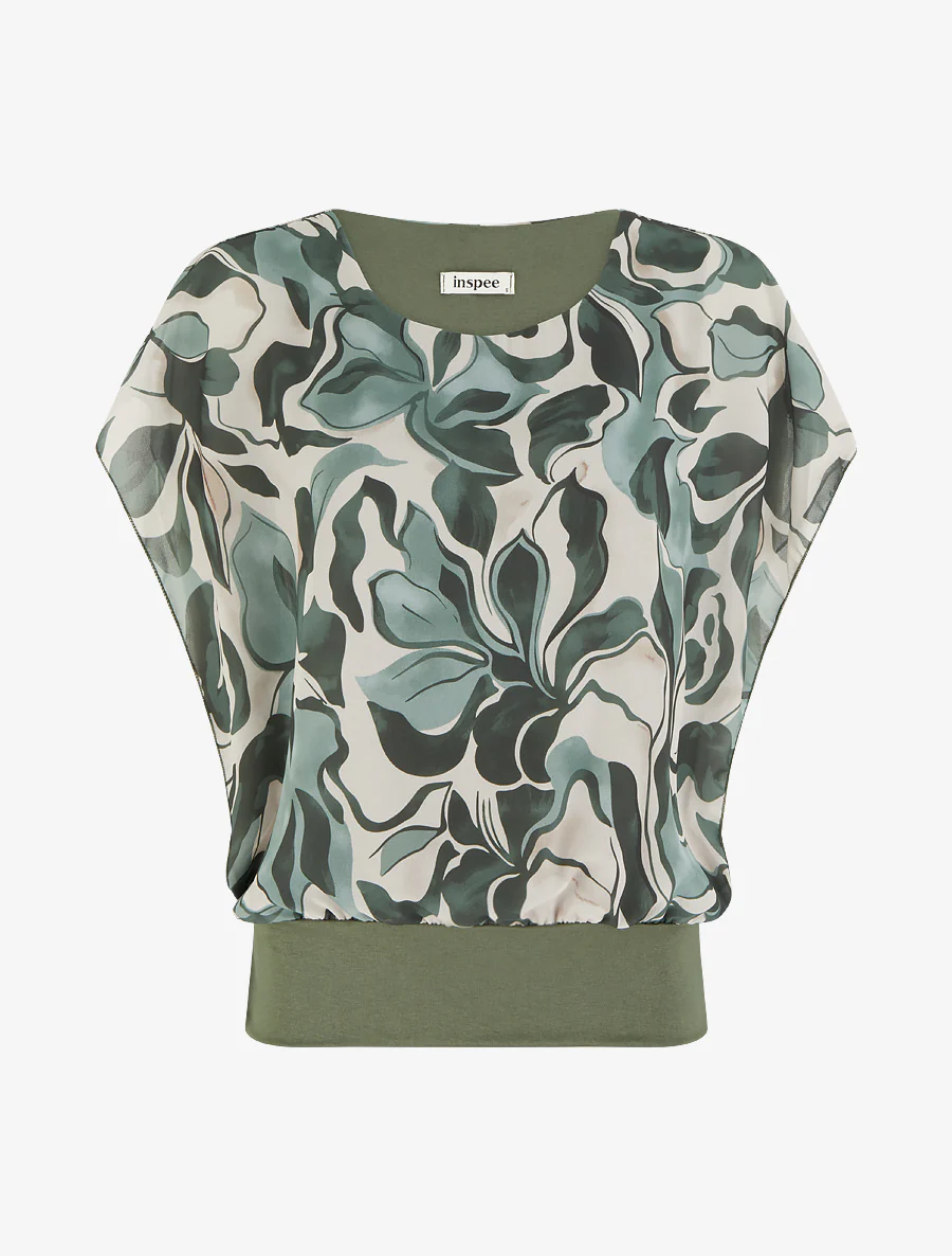 Top droit manches courtes imprimé floral - Kaki