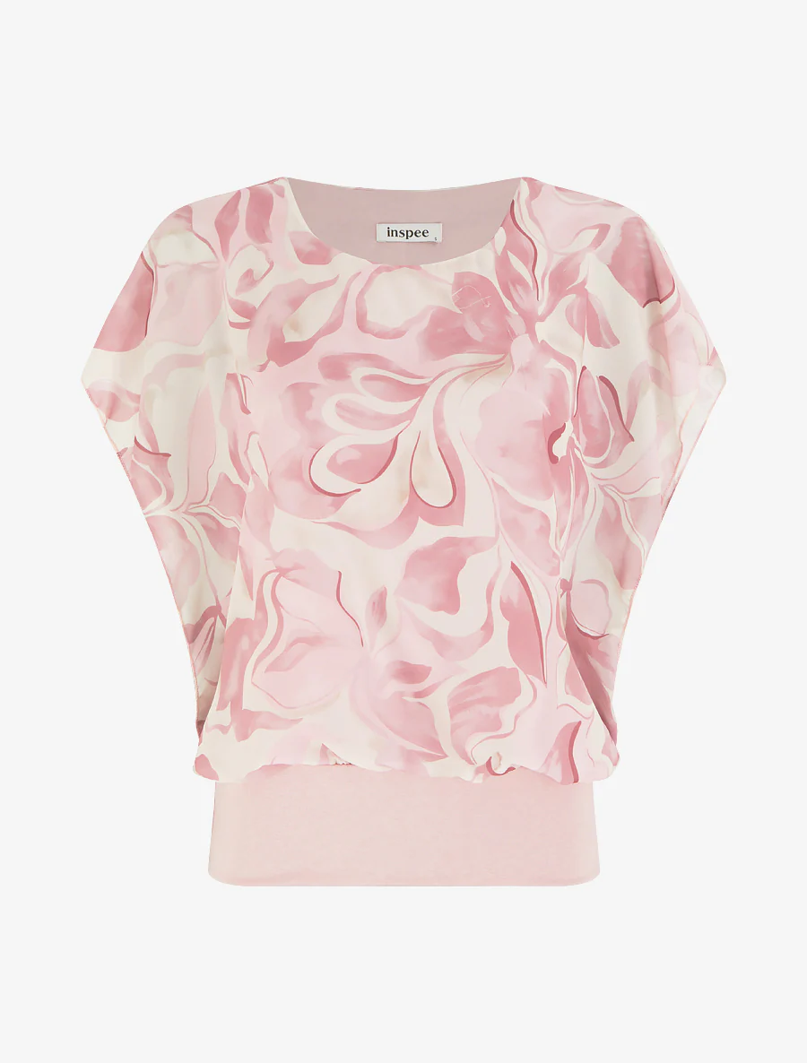 Top droit manches courtes imprimé floral - Rose