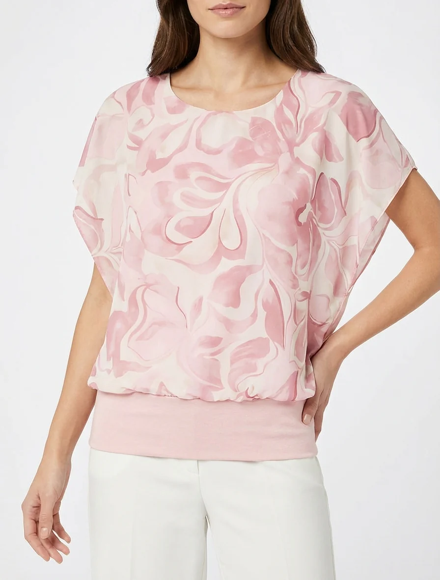 Top droit manches courtes imprimé floral - Rose - Image 4