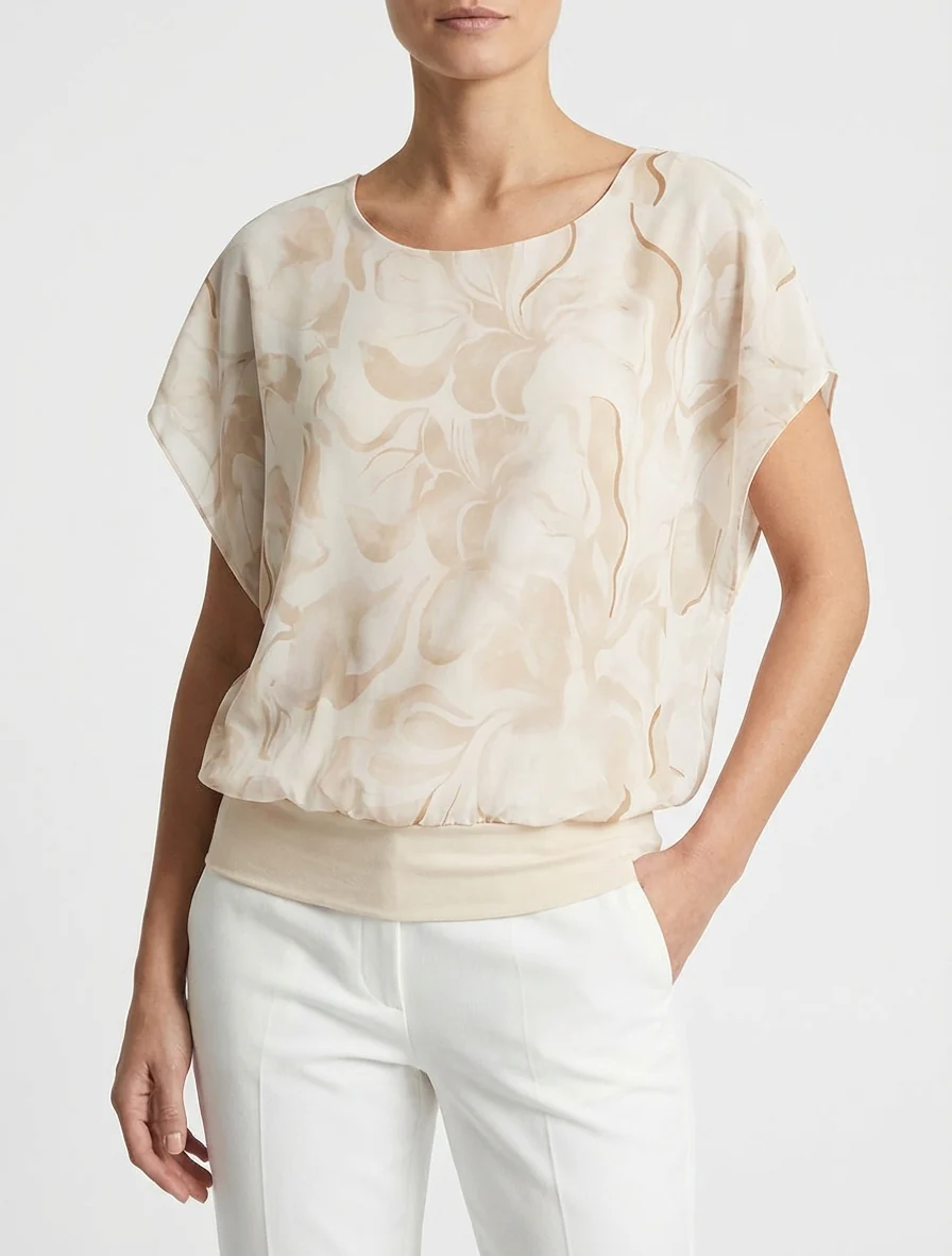 Top droit manches courtes imprimé floral - Beige - Image 4
