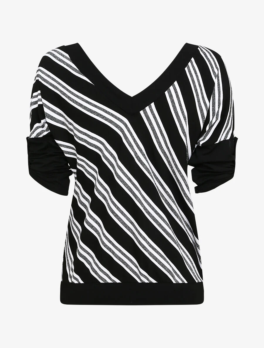 Top droit rayé irisé - Noir - Image 2