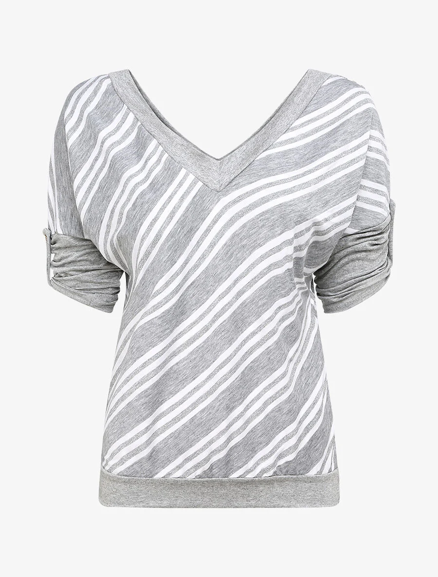Top droit rayé irisé - Gris clair