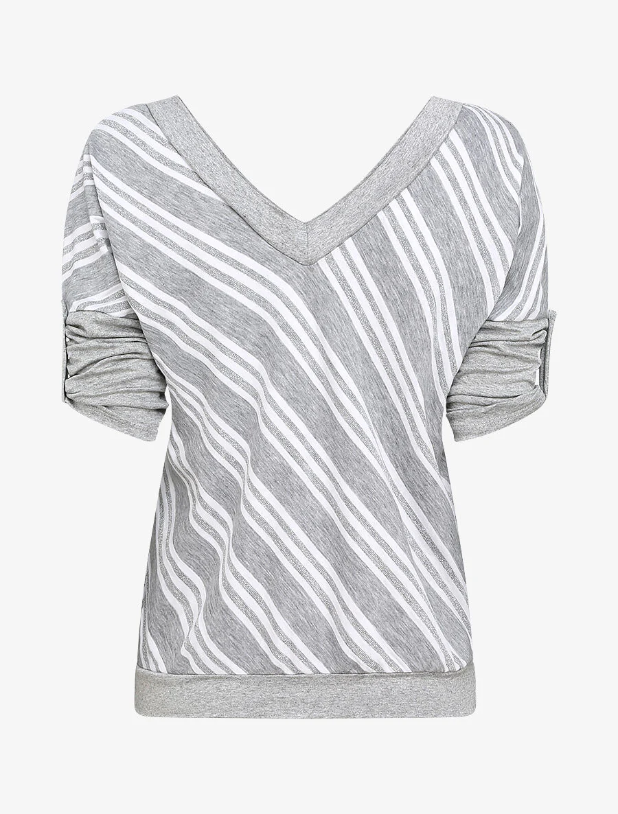 Top droit rayé irisé - Gris clair - Image 2