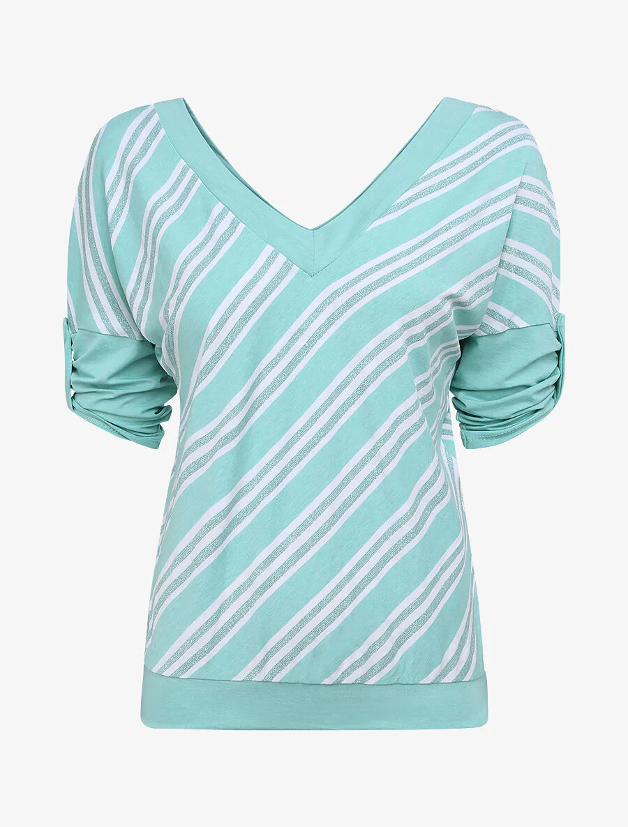 Top droit rayé irisé - Bleu clair