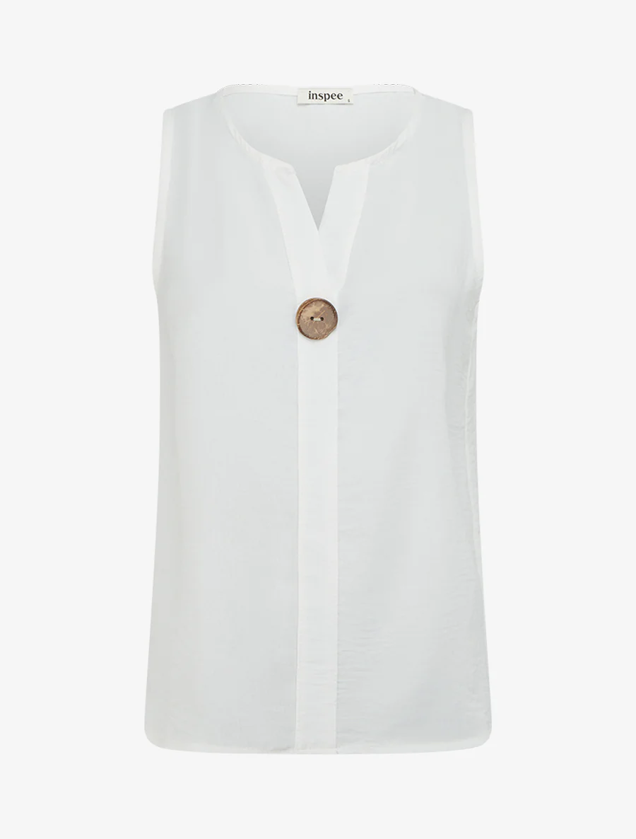 Top droit sans manches à bouton - Blanc