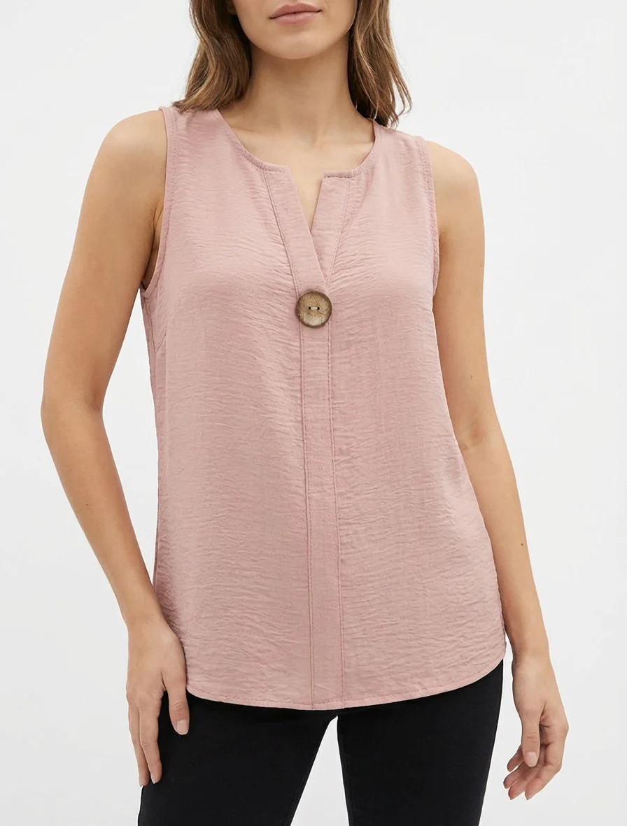 Top droit sans manches à bouton - Rose - Image 4