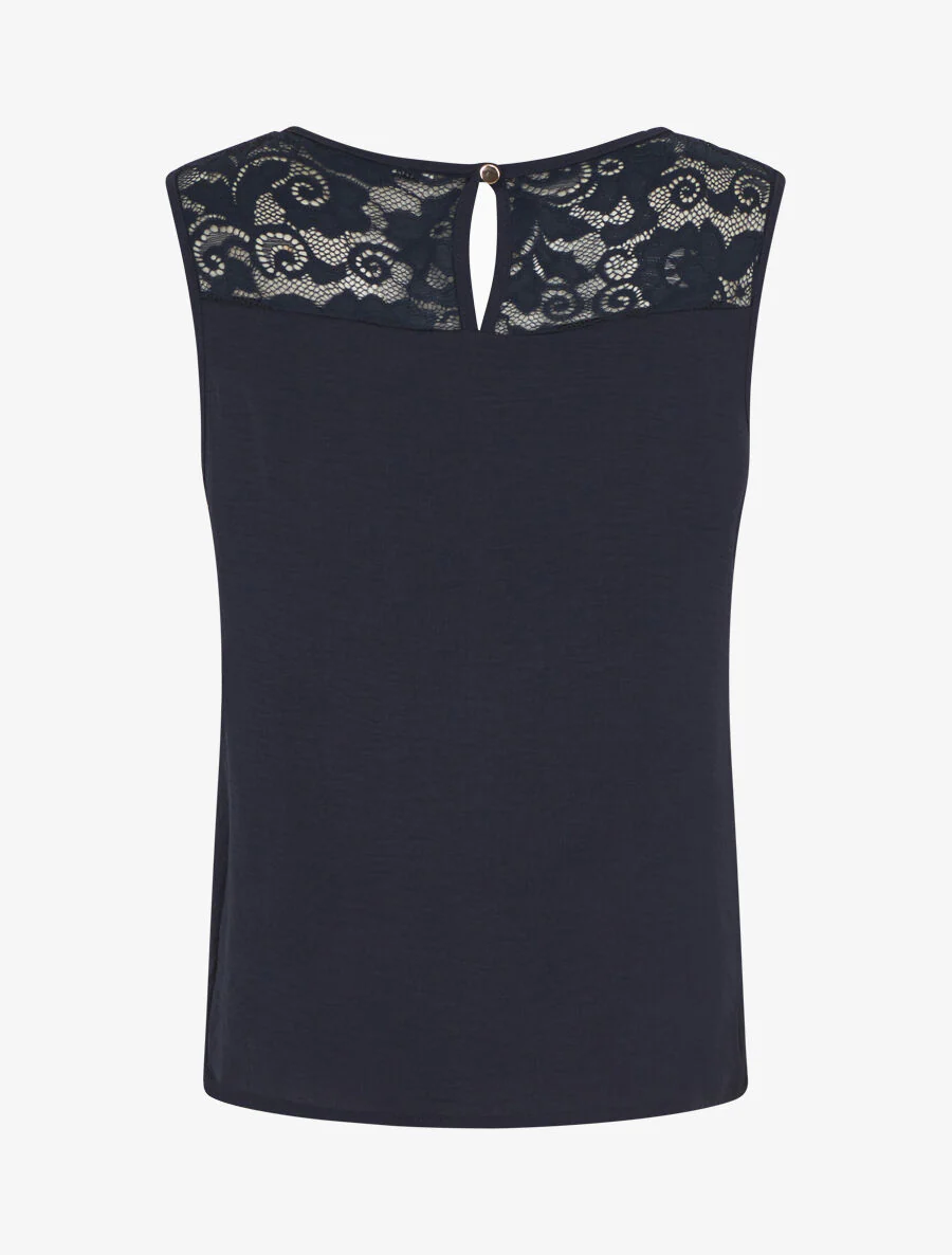 Top droit sans manches col dentelle - Marine - Image 2