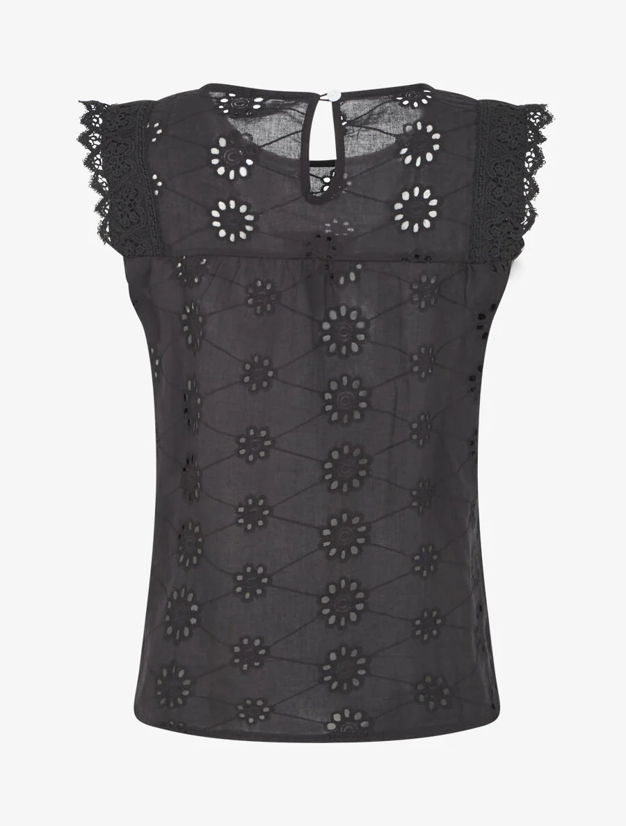 Top droit sans manches en broderie anglaise - Noir - Image 2