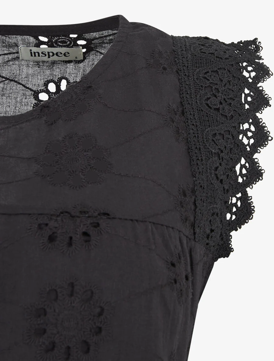 Top droit sans manches en broderie anglaise - Noir - Image 3