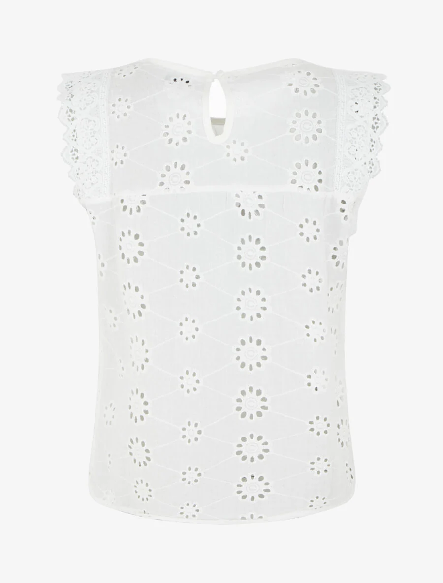 Top droit sans manches en broderie anglaise - Blanc - Image 2