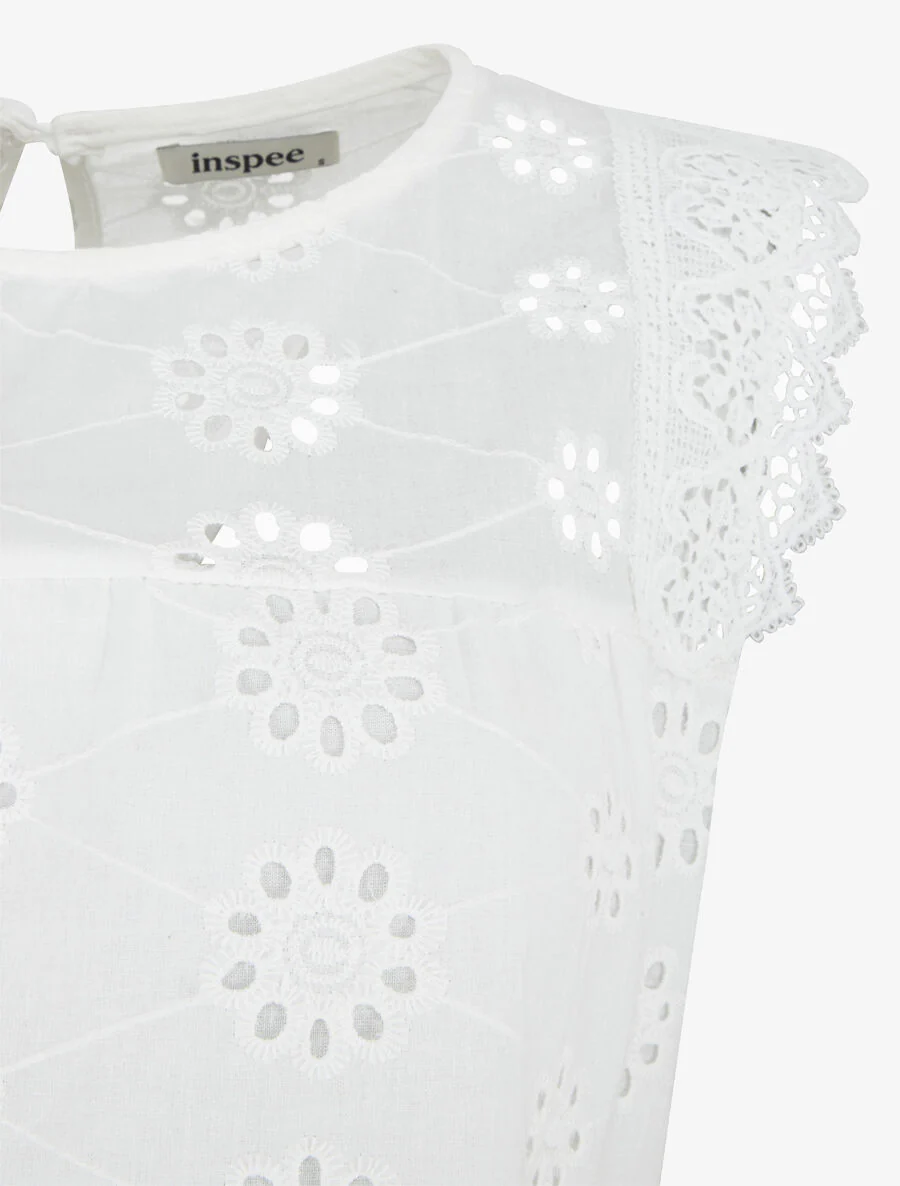 Top droit sans manches en broderie anglaise - Blanc - Image 3