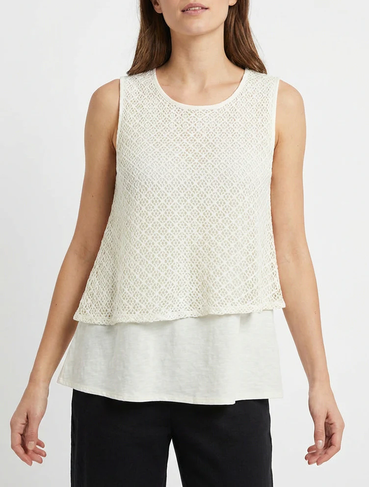 Top droit sans manches en crochet - Écru - Image 4