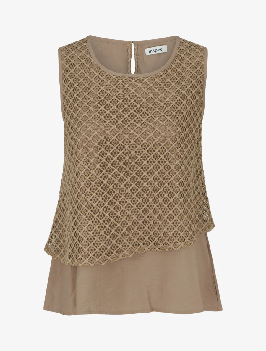 Top droit sans manches en crochet - Camel