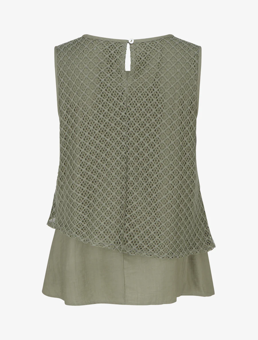 Top droit sans manches en crochet - Kaki - Image 2