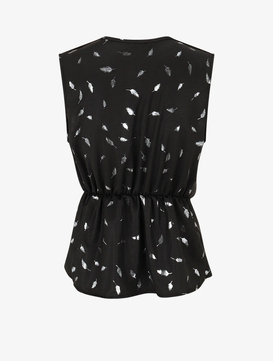Top droit sans manches flocage plumes irisées - Noir - Image 2