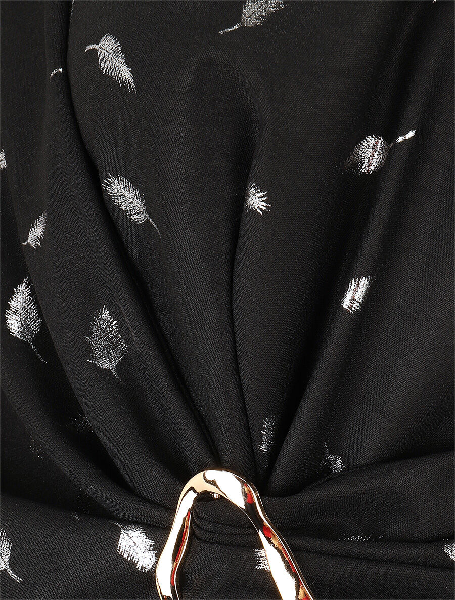 Top droit sans manches flocage plumes irisées - Noir - Image 3