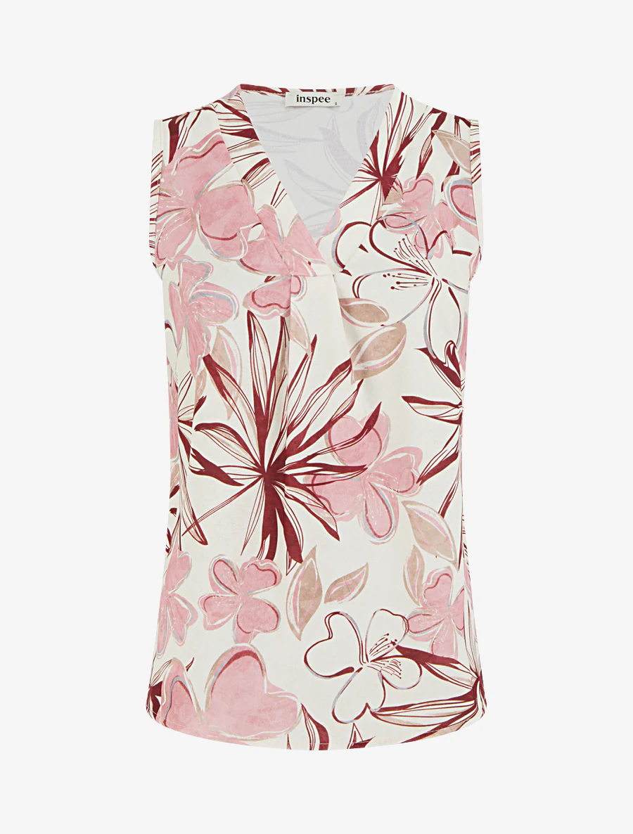 Top droit sans manches imprimé hibiscus - Rose