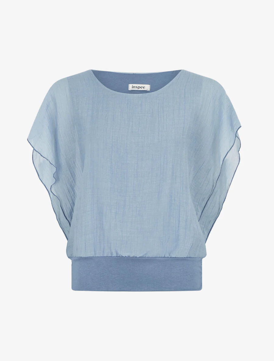 Top droit texturé manches courtes - Bleu clair