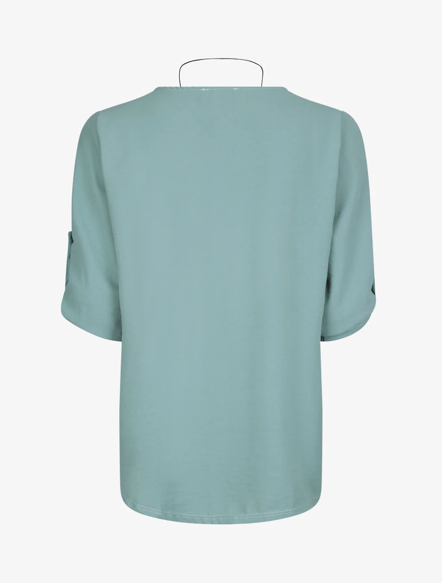 Top droit uni à col plissé - Bleu clair - Image 2