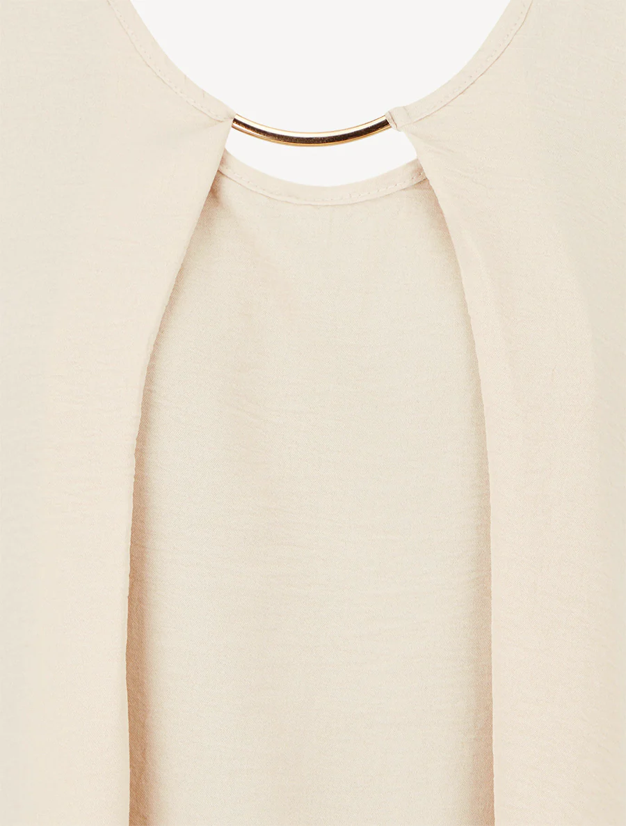 Top droit uni à col rond bijou - Beige foncé - Image 3