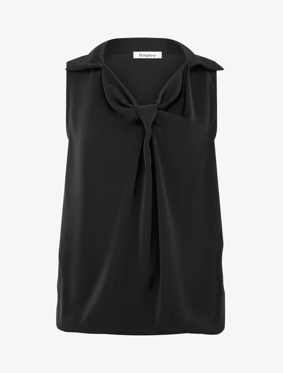 Top droit uni à col V - Noir